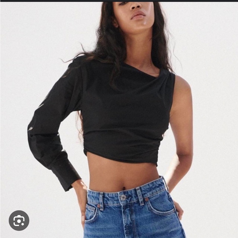 NWT Zara One Sleeved Draped Poplin Top